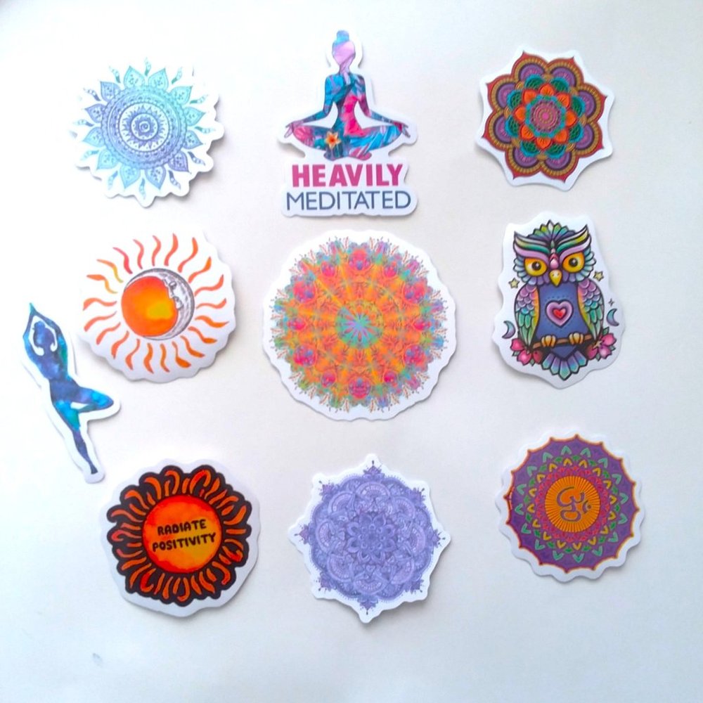 10 Yoga Mandala Stickers Lot Namaste Meditation Chakras Pilates